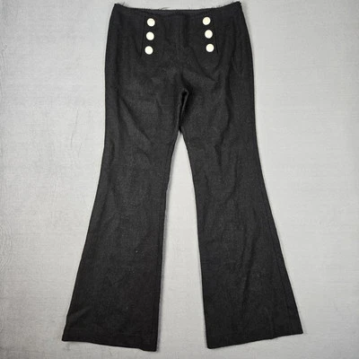 Tory Burch Wide-Legged Sailor PantsWomens 10 Black Wool Flare Leg Buttons *READ - Image 1 of 4