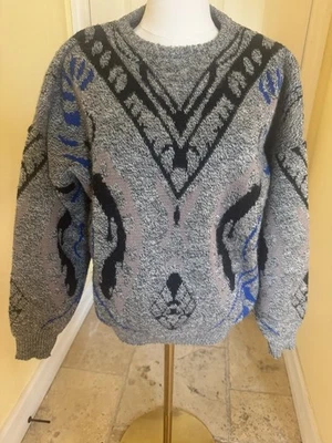 1980s VTG MEMBERS ONLY Chess King Geometric Textures Wool Blend Knit Men's Large - Image 1 of 4