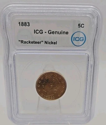 RARE 1883 Liberty V "Racketeer" Nickel Type 1 No Cents ICG Genuine Gold Plated - Image 1 of 4