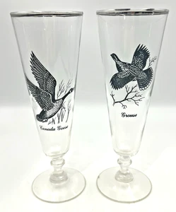 2 Vintage 60s Federal Glass Pilsner Sportsman Series Grouse Canada Goose 10 oz - Picture 1 of 9