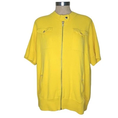 Suéter Lauren Ralph Lauren Mujer Talla 2X Amarillo Algodón Manga Corta Cremallera Frontal  Foto 1 de 4