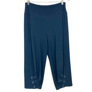 Pantalone donna Sympli maglia fluida dettaglio bottoni taglia 12 plissettato cropped comodo navy - Foto 1 di 6
