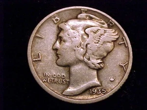 1935-D Mercury Dime, Fine Grade. - Picture 1 of 2