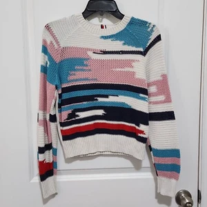 Tommy Hilfiger Girls L (12-14) Open Knit Multicolor Sweater Crew Neck - Picture 1 of 8