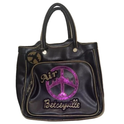 Bolso grande Betsey Johnson vintage negro Betseyville AIRPLANE lentejuelas Foto 1 de 4