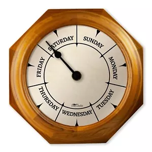 Classic Day of The Week Wall Clock with Solid Wood Frame – Calendar Day Clock... - Picture 1 of 9