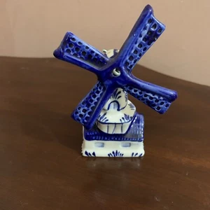 Vintage Holland Delft Blue and White Windmill Salt Shakers - Picture 1 of 6