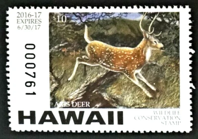 2016 Hawaii Wildlife Conservation Duck Stamp, HI19, Axis Deer, $$ Below Face $$$ - Image 1 of 2