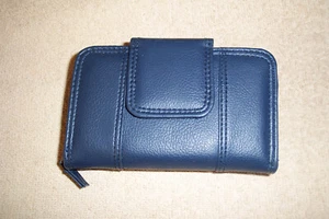 ECHT LEDER BLAU CLUTCH GELDBÖRSE MEHRERE FÄCHER ORGANIZER nie benutzt - Bild 1 von 5