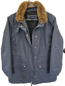 Giacca pesante Lands' End donna M (10-12) trapuntata collo pelliccia sintetica blu full zip - Foto 1 di 14