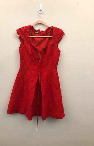 Abito Miu Miu rosso linea A a pieghe 44 senza maniche