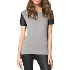 Michael Michael Kors NWT Gray Tee with Distressed Faux Leather Sleeves - XL