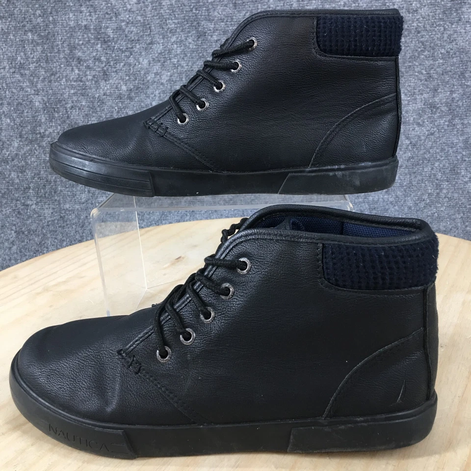 Nautica Boots Youth 6 Womens 7.5 Breakwater High Top Sneakers Black Faux Leather - Image 1 of 4