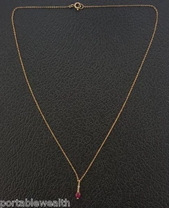 Oval Blood Red Ruby Diamond Circle Link Chain 14K Yellow Gold 16"  - Picture 1 of 10