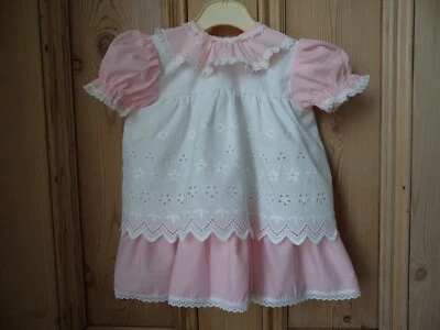Vintage 1980s Baby Dress Age 12 - 18 Months Pink & White Broderie Anglaise - Image 1 of 4