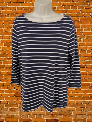 CREW CLOTHING NAVY BRETON T-SHIRT SIZE UK 10-12 COTTON WOMENS 3/4 SLEEVE CREW  - Image 1 of 4