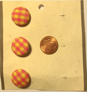 Set of 3 MIDORI Fabric Covered Domed Shank Buttons Pink Yellow 3/4" 19mm 9932 - Picture 1 of 2