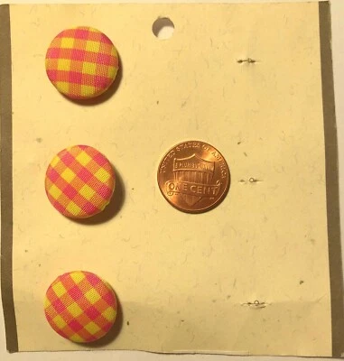Set of 3 MIDORI Fabric Covered Domed Shank Buttons Pink Yellow 3/4" 19mm 9932 - Image 1 of 2