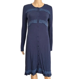 Intimissimi navy blue open front button closure nightshirt dress lace detail S - Picture 1 of 7