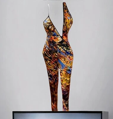 Jumpsuit Catsuit Women’s Multicolor Animal Print Sleeveless V-Neck Size L - Image 1 of 4