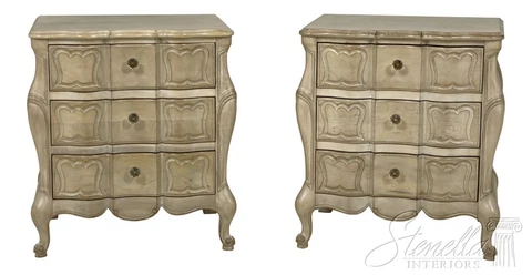 57879EC: Pair French Modern 3 Drawer Nightstand Chests Cover