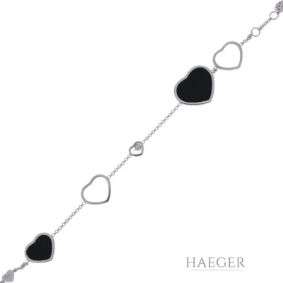 Chopard Happy Hearts Armband 20cm Weißgold 750 / 18K mit Onyx und Diamant - Bild 1 von 3