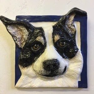 Rat Terrier Dog Tile Bas-Relief Ceramic IN STOCK sculpture Sondra Alexander Art - Picture 1 of 4