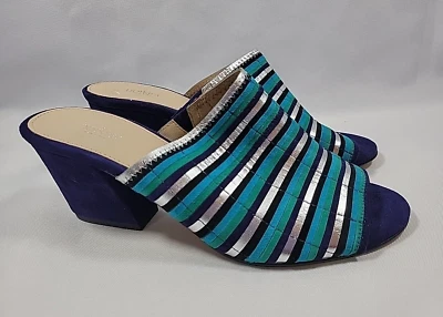 Sandalias de cuña Botkier New York azul amapola gamuza plateadas metálicas 8M #1040 Foto 1 de 4