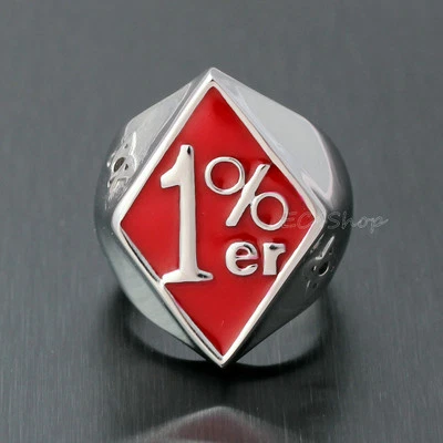 1%er Outlaw Biker One Percenter Ring for Men Red Enamel 316L Stainless Steel - Image 1 of 4