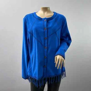 Canyon Road Jacket Women 1X Blue Embroidered Fringe Button Shirt Western Suede - Picture 1 of 11