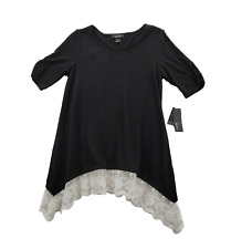 Alyx womens S Small short Sleeve Black Blouse Lace Hem Top Shirt New
