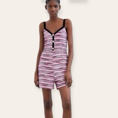 Romper curto Zara tweed rosa alça de veludo, tamanho pequeno, novo com etiquetas - Imagem 1 de 4