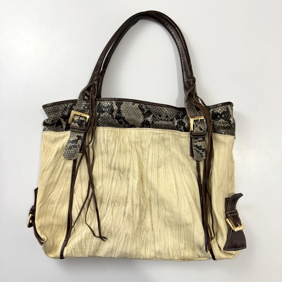 Bolso de Hombro Marco Buggiani Hecho en Italia Crema Genuino Piel de Reptil/Serpiente Dorado Foto 1 de 4