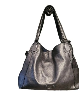 COACH Edie Signature Gunmetal Metallic Shining Leather Hobo Shoulder Bag  - Image 1 of 4