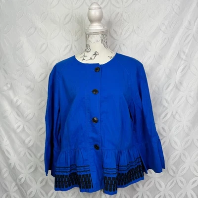 Chaqueta Ann Taylor Bordada Volantes Mezcla de Lino Azul Ligera Talla L Nueva con Etiquetas Foto 1 de 4