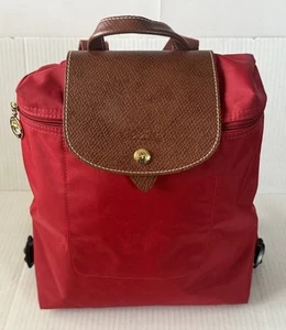 LONGCHAMP purse Le Pliage red nylon foldable travel backpack bag - Picture 1 of 15