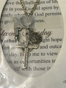 ST. ANTHONY "PRAY FOR US" NECKLACE & PRAYER CARD NEW IN PACKET - Picture 1 of 8