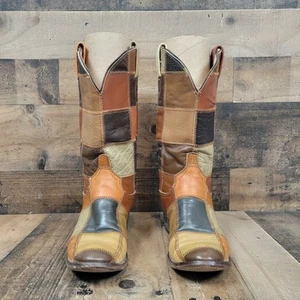 Vintage Womens B 7 Larry Mahan Brown Leather Patchwork Western Boots BML 286 - Picture 1 of 20
