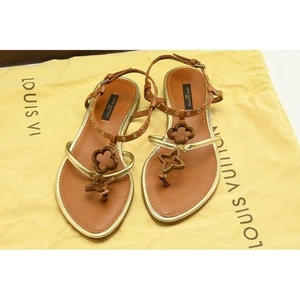 Louis Vuitton Line Sandals Monogram Flower Brown,Gold Box and cloth bag included - Picture 1 of 12