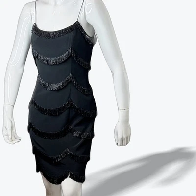 复古 Niteeline Whimsigoth Flapper 鸡尾酒礼服重金属串珠条纹 6 — 第 1/4 张图片