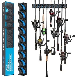 Soporte vertical para caña de pescar 9 cañas soporte para caña de pescar montado en la pared estante de pesca - Imagen 1 de 5