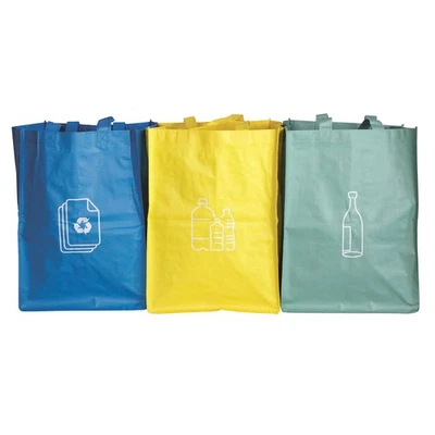 3Pcs Colour Recycling Bin Bags Reusable Paper Plastic Glass Storage Kitchen Set - Image 1 of 4