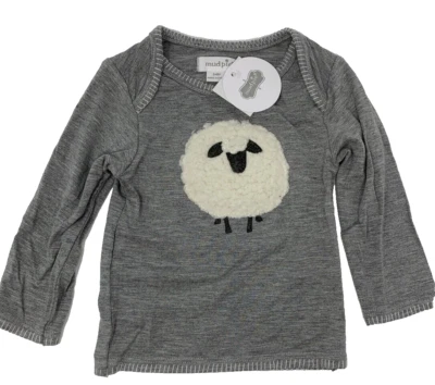 NWT Mud Pie Baby Boys 3-6 Months Gray Sherpa Sheep Applique Bamboo Shirt - Image 1 of 4