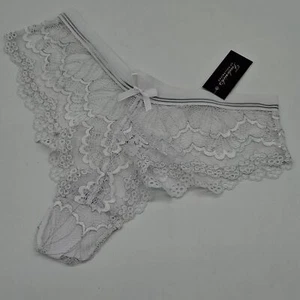 Frederick's of Hollywood Panty Womens Medium Caroline Boyshort Lace White Silver - Picture 1 of 9