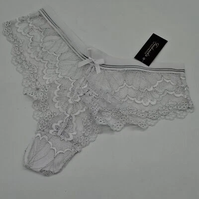 Frederick's of Hollywood Panty Womens Medium Caroline Boyshort Lace White Silver - Image 1 of 4