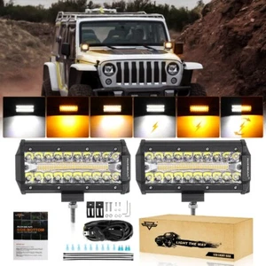 Auxbeam 7" Inch Strobe LED Light Pods Bar 6 Modes Amber White Strobe Fog Lamps - Picture 1 of 12