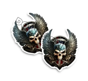 Patriotischer Totenkopf und Flügel gestanzter Aufkleber amerikanische Flagge USA Sticker Totenkopf 5" 2 Stück - Bild 1 von 3