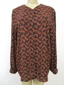 JONES NEW YORK BROWN & MULTI-COLOR FLORAL DESIGN LONG SLEEVE BLOUSE SIZE 16 - Picture 1 of 5