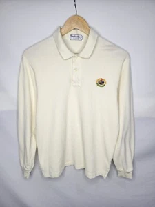 Vintage Burberry London Polo Shirt Men's Size Large Slim Fit Cream Long Sleeve - Picture 1 of 6