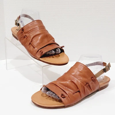 Miz Mooz Agnes Sandals Womens Size 11 Brown Leather Backstrap Slingback Flat - Image 1 of 4